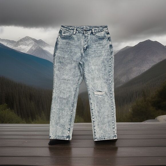 Rubberband Boyfriend Jeans 11/12 (32x26) Blue Stonewash Distressed Denim Juniors - Picture 1 of 9